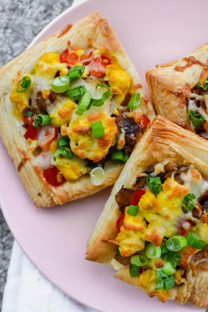 vegan breakfast hand pies with scrambled tofu and puff pastry