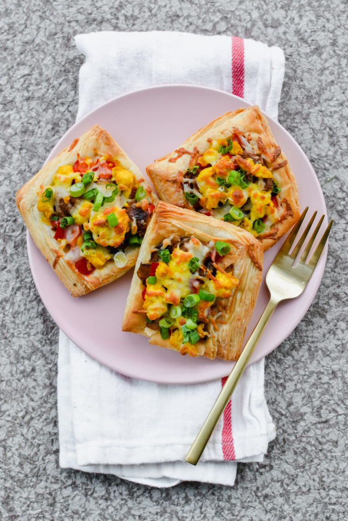 vegan breakfast hand pies with scrambled tofu and puff pastry